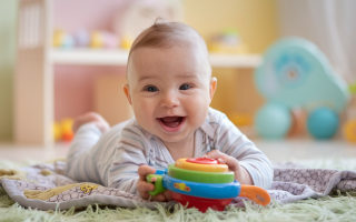 bebe-souriant-jouet-coloré-chambre-pastel
