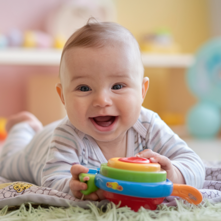 bebe-souriant-jouet-coloré-chambre-pastel