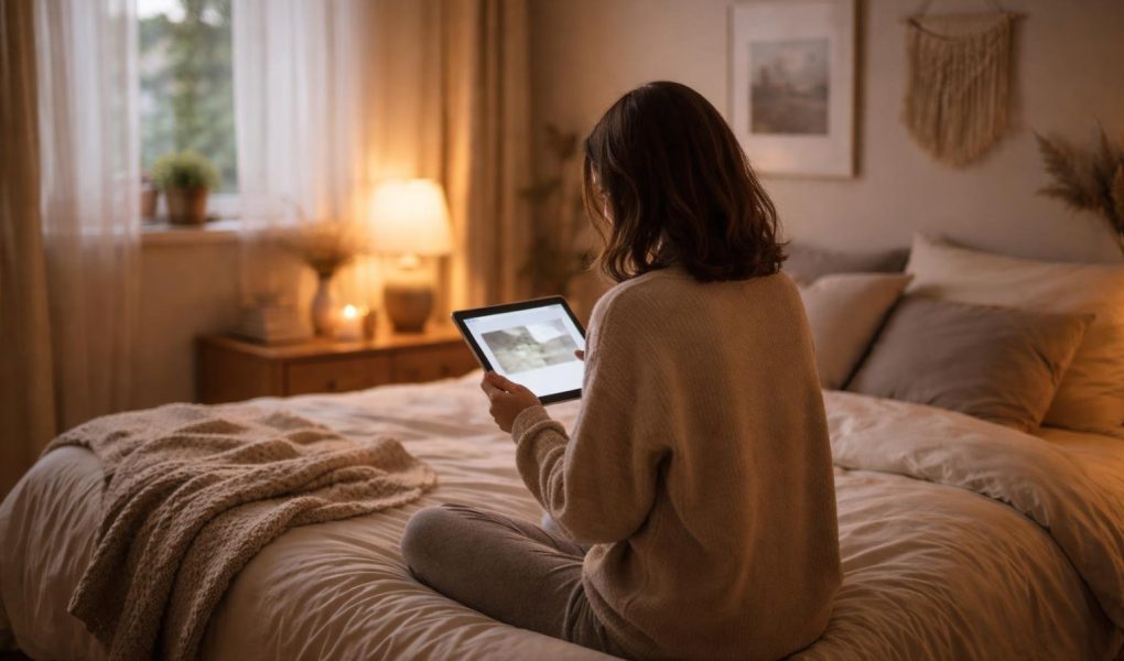 personne-lit-tablette-ambiance-relaxante