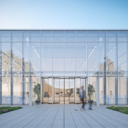 laboratoire-moderne-vitres-personnes-ciel-clair